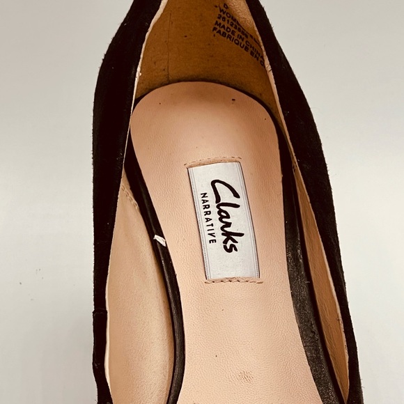CLARKS NWOT Narrative 2.5” Heel Black Suede Pumps W/Clip EU 37 US 6.5 - Picture 7 of 9